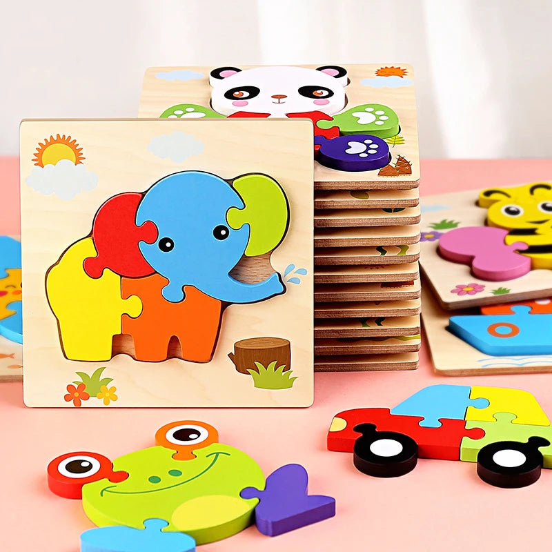 Baby Wooden Toys 3D Puzzle Cartoon Animal Intelligence  Toys For Children