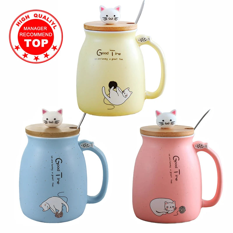 Creative color cat heat-resistant Mug cartoon with lid 450ml