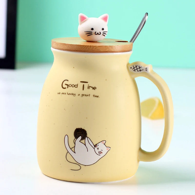 Creative color cat heat-resistant Mug cartoon with lid 450ml