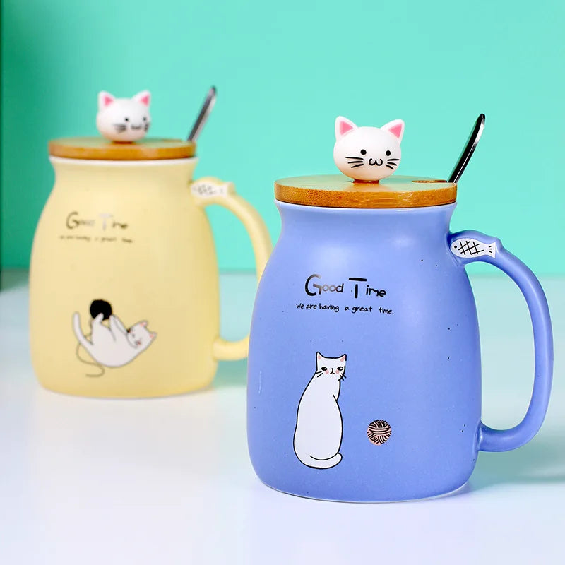 Creative color cat heat-resistant Mug cartoon with lid 450ml