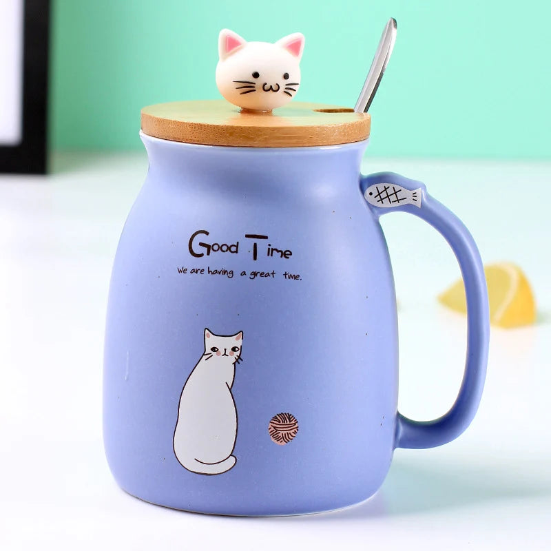 Creative color cat heat-resistant Mug cartoon with lid 450ml