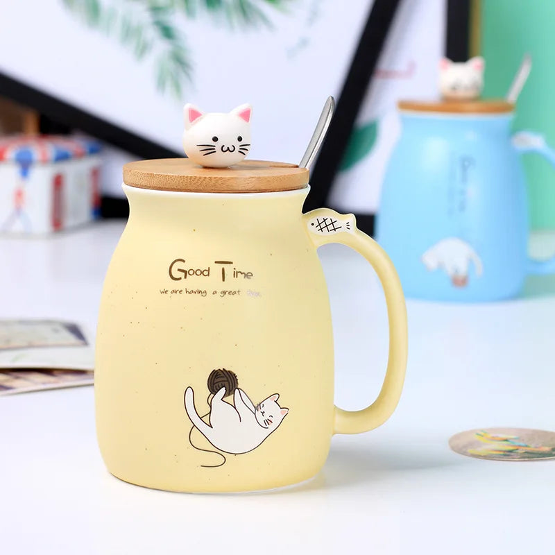 Creative color cat heat-resistant Mug cartoon with lid 450ml