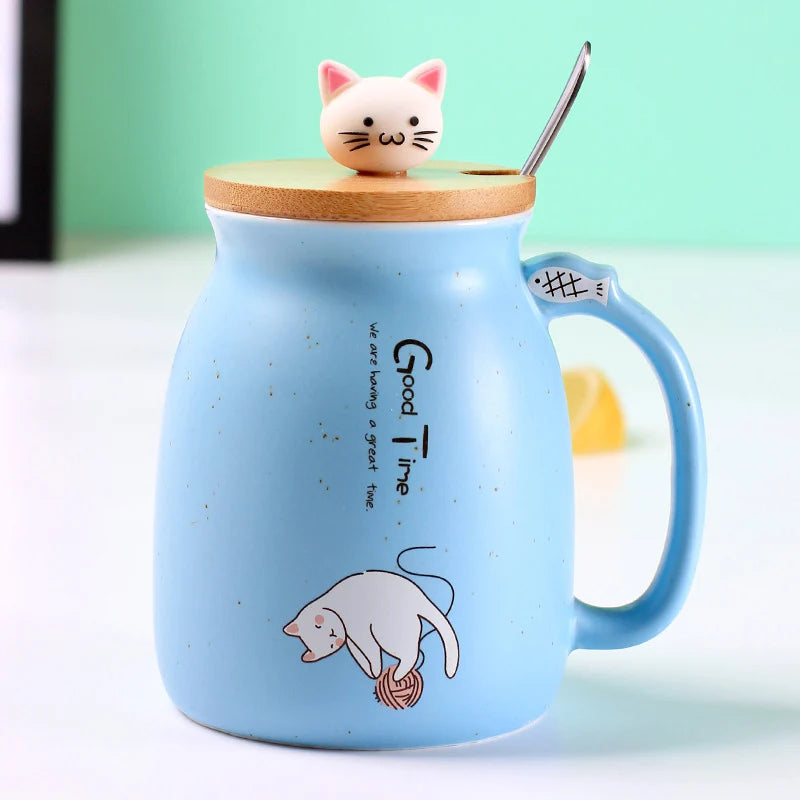 Creative color cat heat-resistant Mug cartoon with lid 450ml