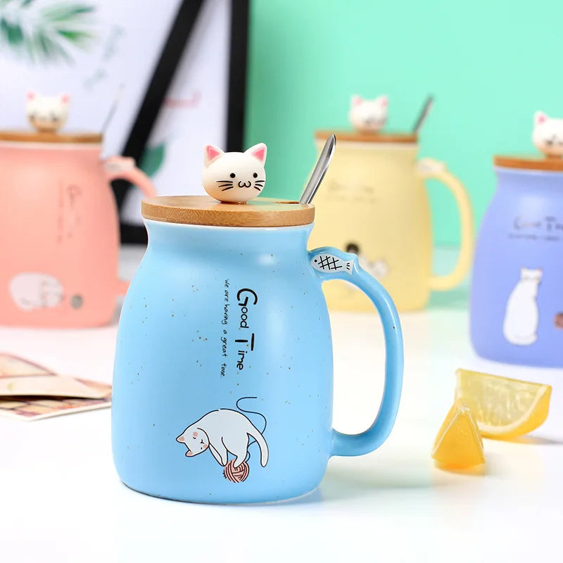 Creative color cat heat-resistant Mug cartoon with lid 450ml