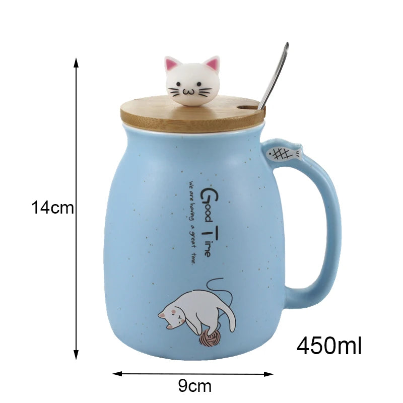 Creative color cat heat-resistant Mug cartoon with lid 450ml