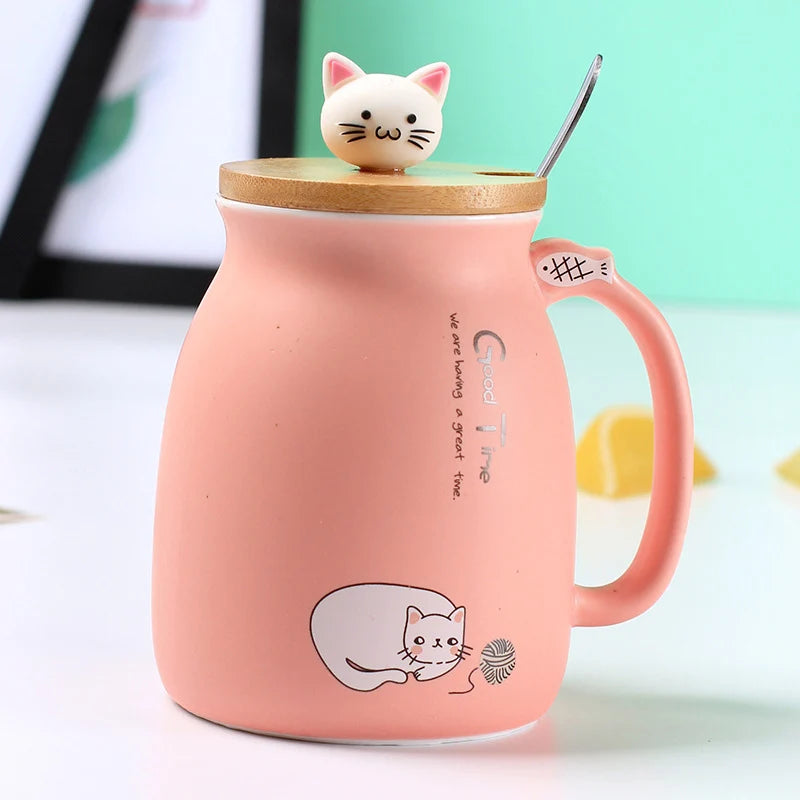 Creative color cat heat-resistant Mug cartoon with lid 450ml