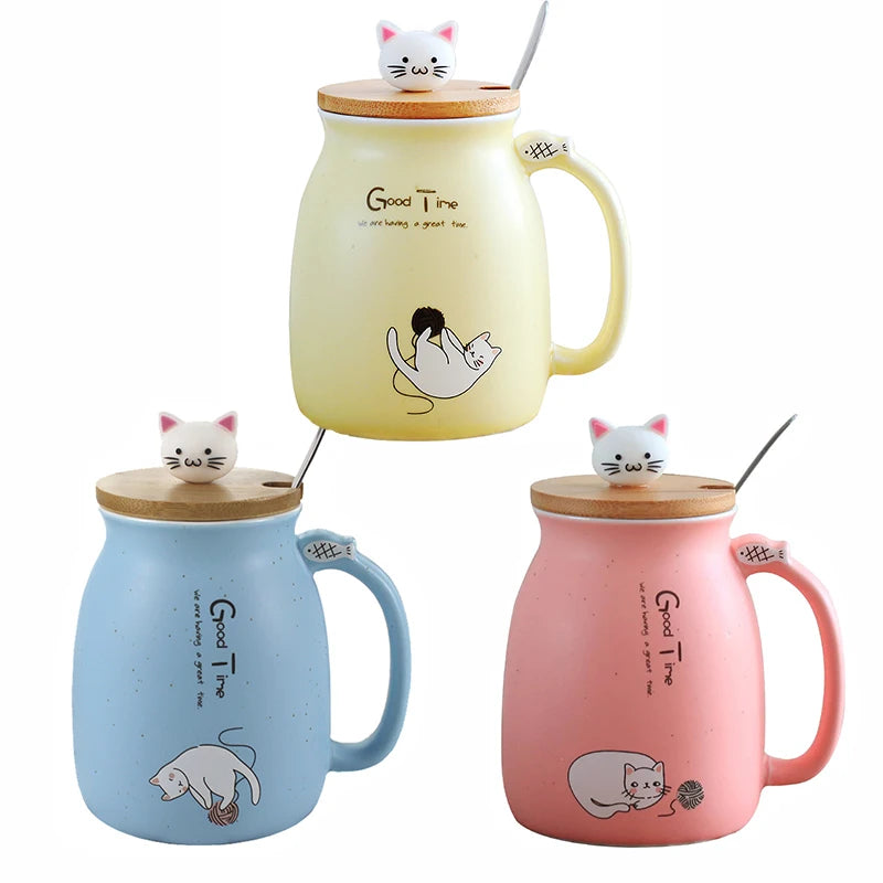 Creative color cat heat-resistant Mug cartoon with lid 450ml