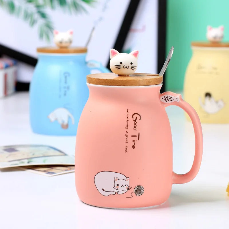 Creative color cat heat-resistant Mug cartoon with lid 450ml