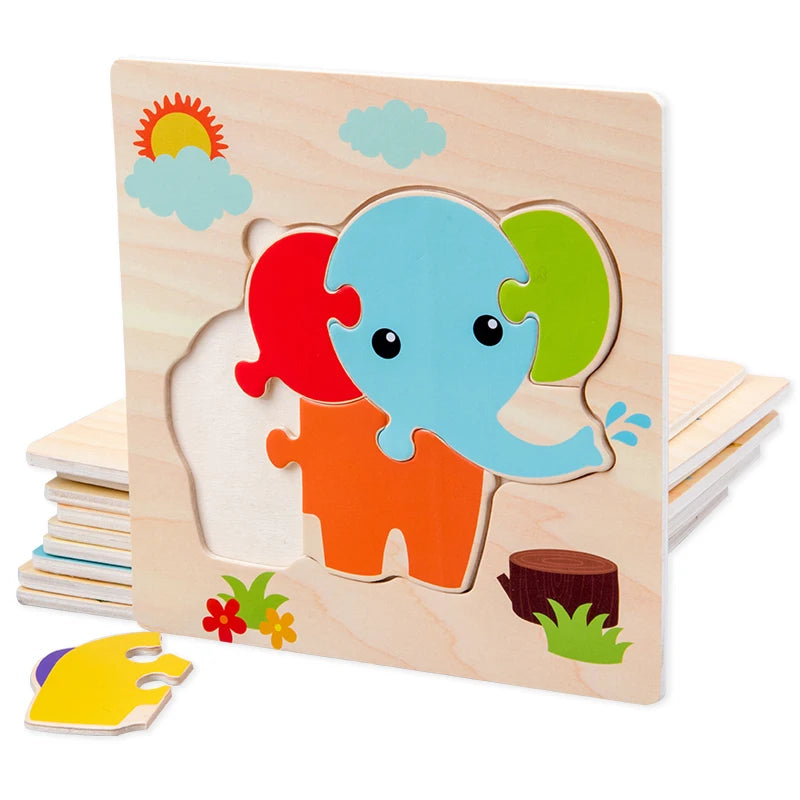 Baby Wooden Toys 3D Puzzle Cartoon Animal Intelligence  Toys For Children