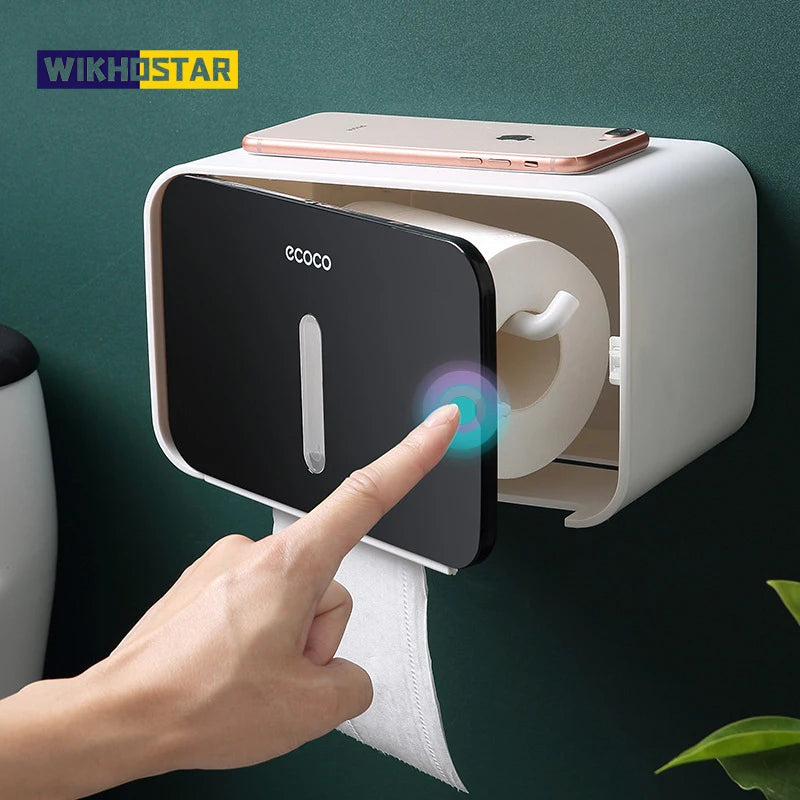 WIKHOSTAR Wall Mounted Paper Towel Box Toilet Paper Holder Waterproof Tissue Box Roll paper Holder Dispenser Bathroom Organizer