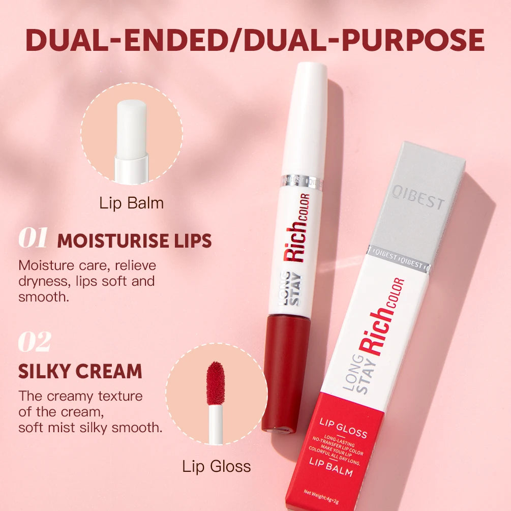 QIBEST 8 Colors Double Head Matte Liquid Lipstick Waterproof Long-Lasting Makeup Lip Balm Reduce Fine Lines Lipgloss Cosmetics