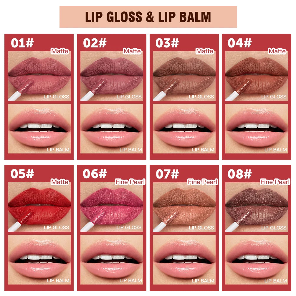 QIBEST 8 Colors Double Head Matte Liquid Lipstick Waterproof Long-Lasting Makeup Lip Balm Reduce Fine Lines Lipgloss Cosmetics