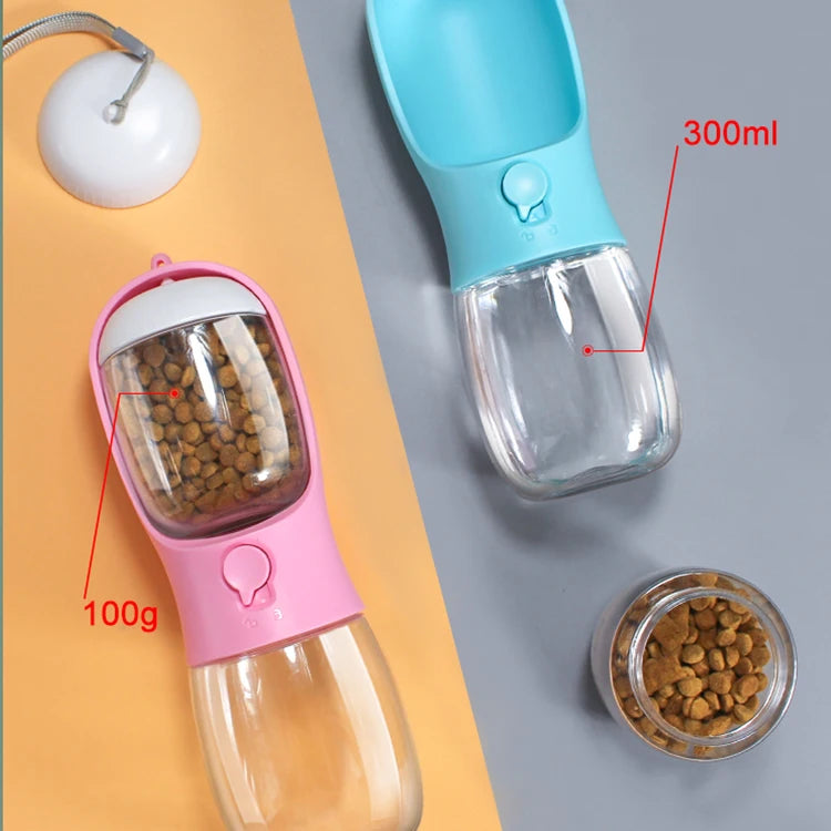 2 in 1 300ml Portable Food  Dog and Cat Travel Pet Water Cup Bottle