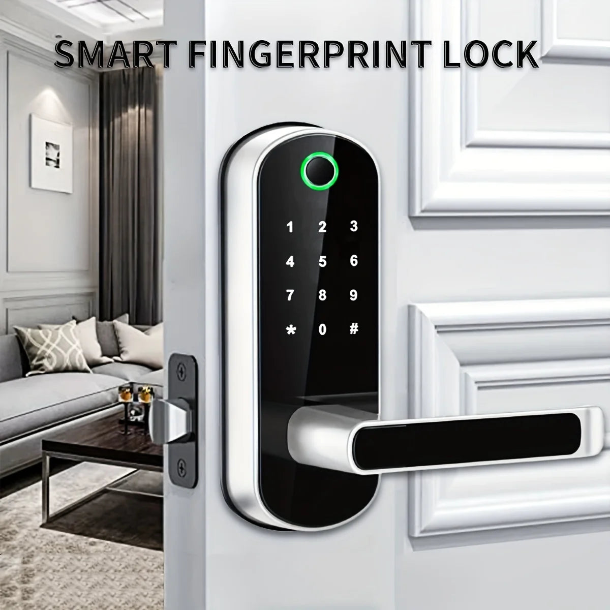 Electronic Security Lock Smart Fingerprint Door, Lock App Remote Control, Keyless WIFI Digital Touchscreen, Lock NFC IP67, Waterproof with 2 IC Cards.