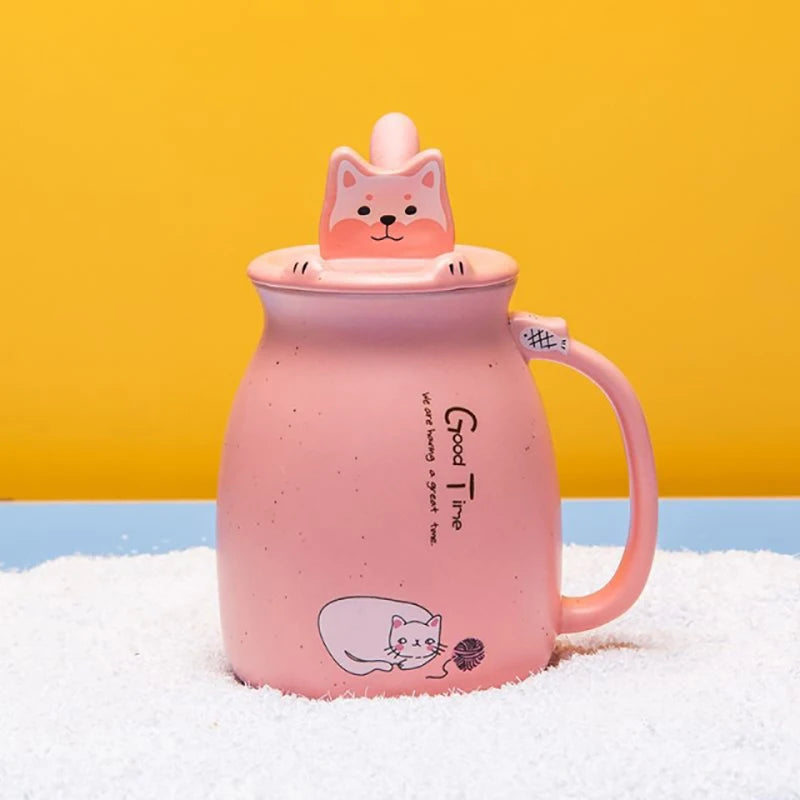 Creative color cat heat-resistant Mug cartoon with lid 450ml