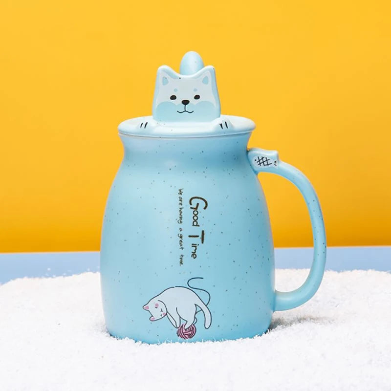 Creative color cat heat-resistant Mug cartoon with lid 450ml