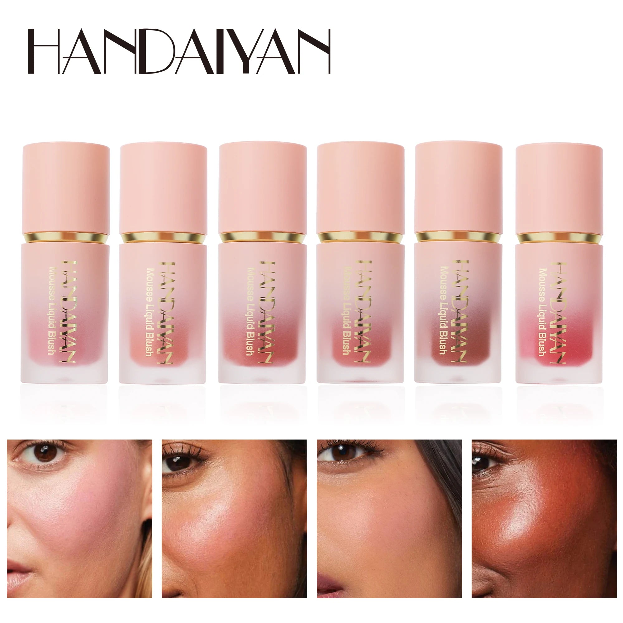 HANDAIYAN 6 Colour Matte Liquid BlushEasy to apply long lasting waterproof blush sponge brush head