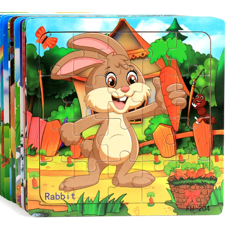 New 20 Piece Wooden 3d Puzzle Cartoon Animal Vehicle  Puzzle  Educational Toys For Kids Baby 1 2 3 Years