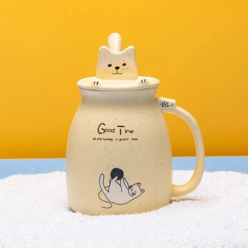 Creative color cat heat-resistant Mug cartoon with lid 450ml