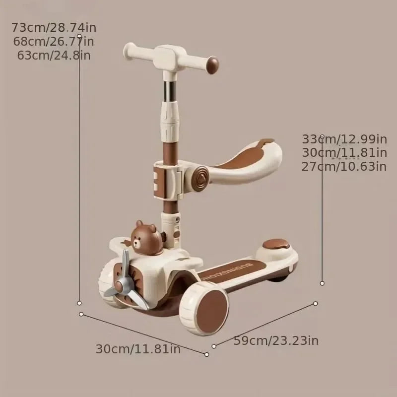 3 in 1 Kids Scooter Push Scooter for Toddler Teens with Parent Push Handle