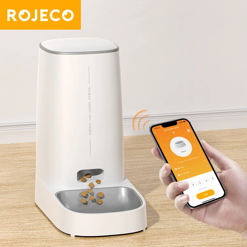 ROJECO Automatic  Pet Smart WiFi Cat and Dog Food Kibble Dispenser Remote Control Auto Feeder