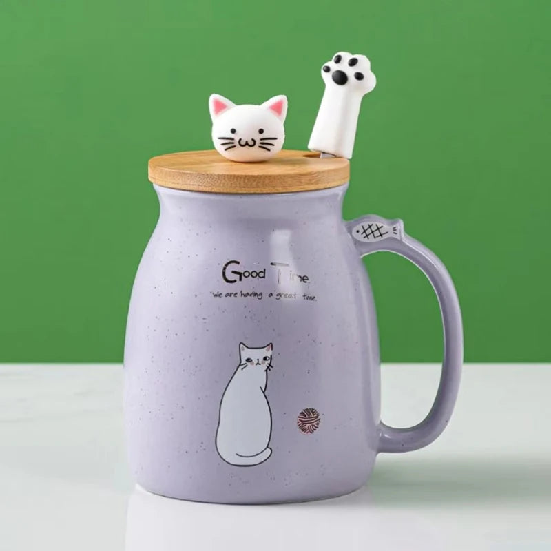 Creative color cat heat-resistant Mug cartoon with lid 450ml