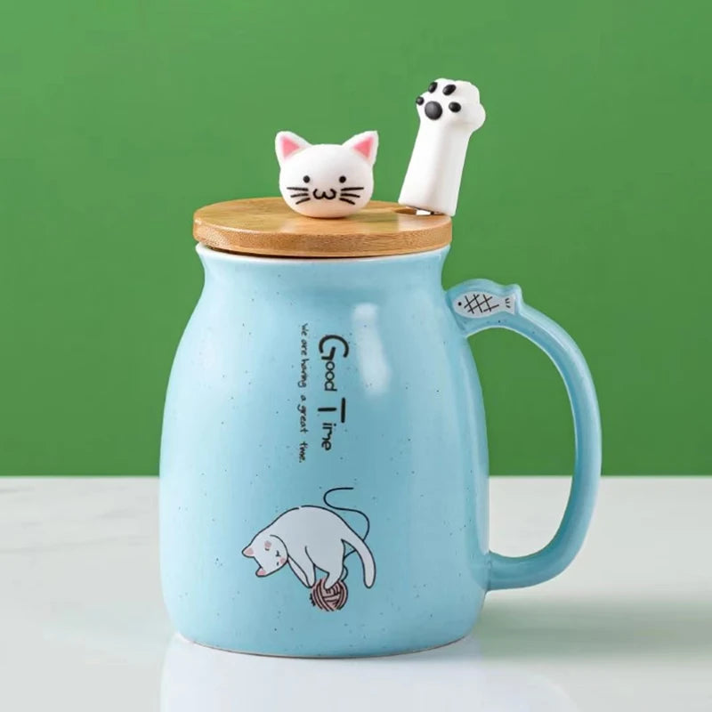 Creative color cat heat-resistant Mug cartoon with lid 450ml