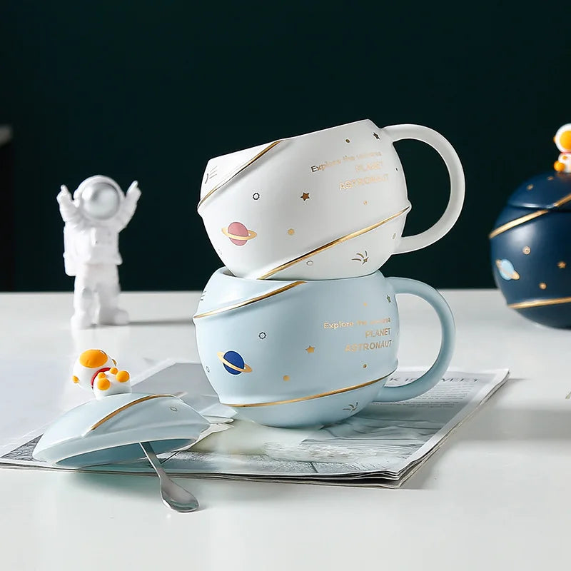 Cartoon Rocket Planet Mug Creative Outer Space Astronauts