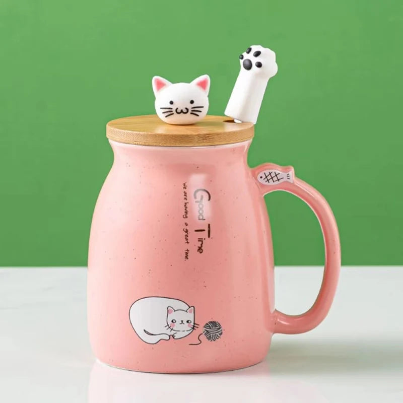 Creative color cat heat-resistant Mug cartoon with lid 450ml