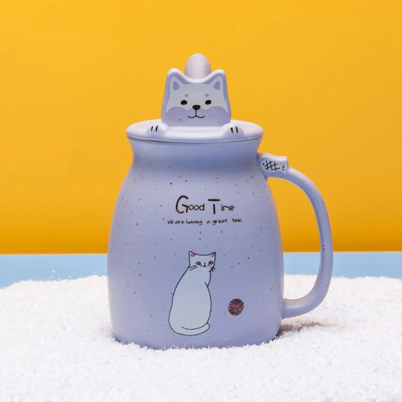 Creative color cat heat-resistant Mug cartoon with lid 450ml