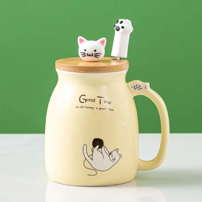 Creative color cat heat-resistant Mug cartoon with lid 450ml